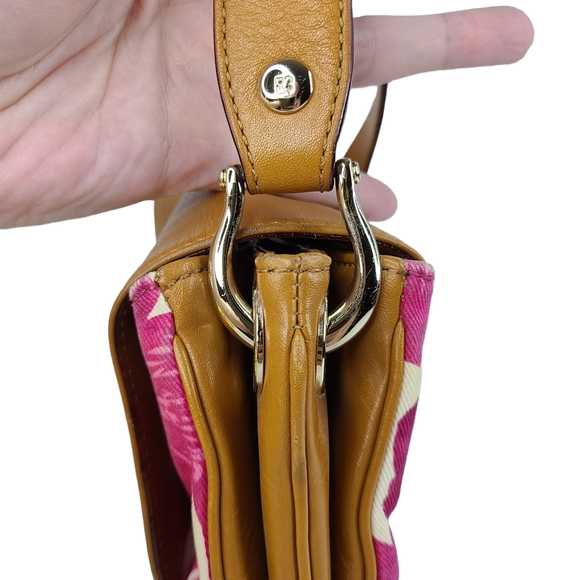 Kate Spade New York brown leather & pink abstract floral shoulder bag - Picture 9 of 16